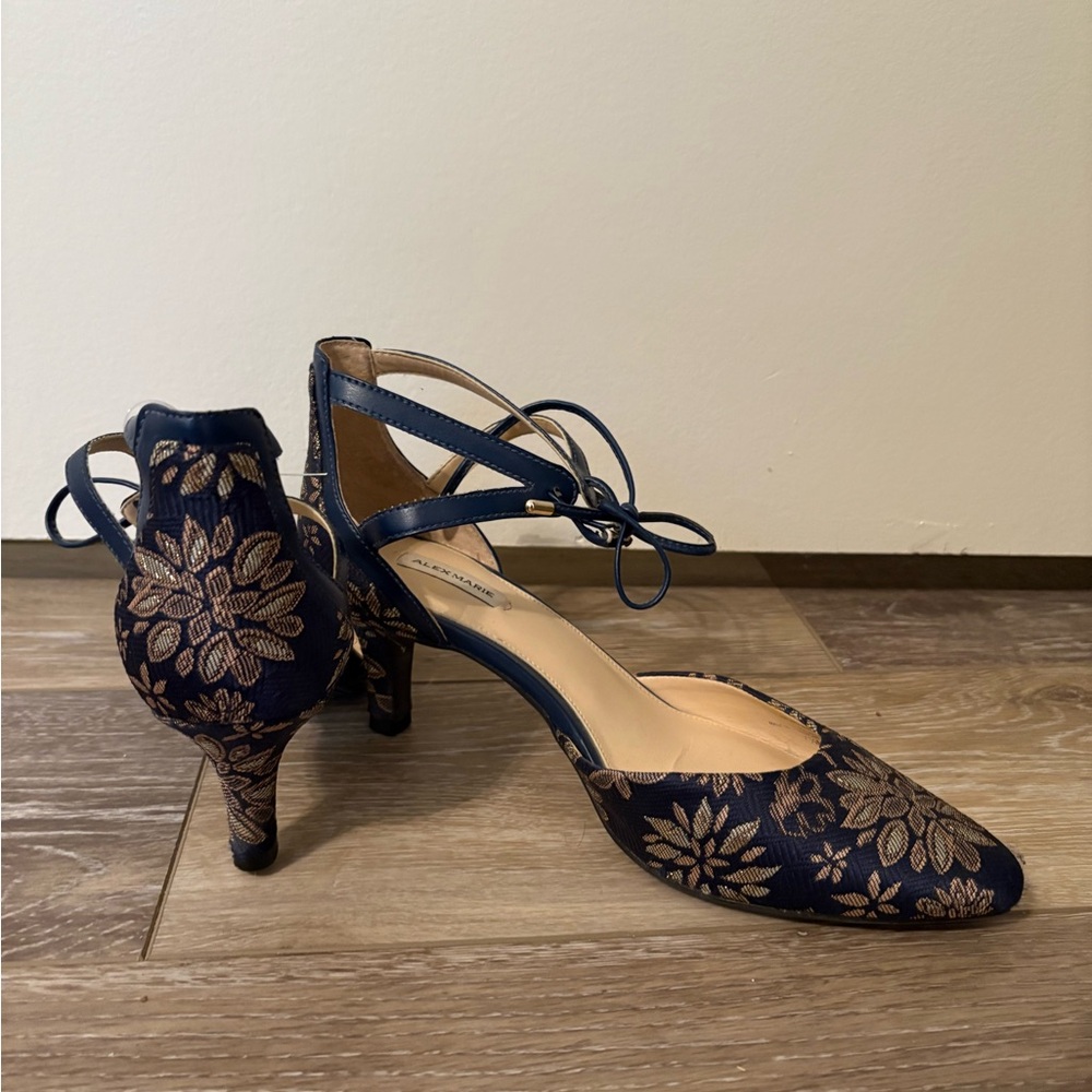 Alex Marie Navy and Gold Floral Heels